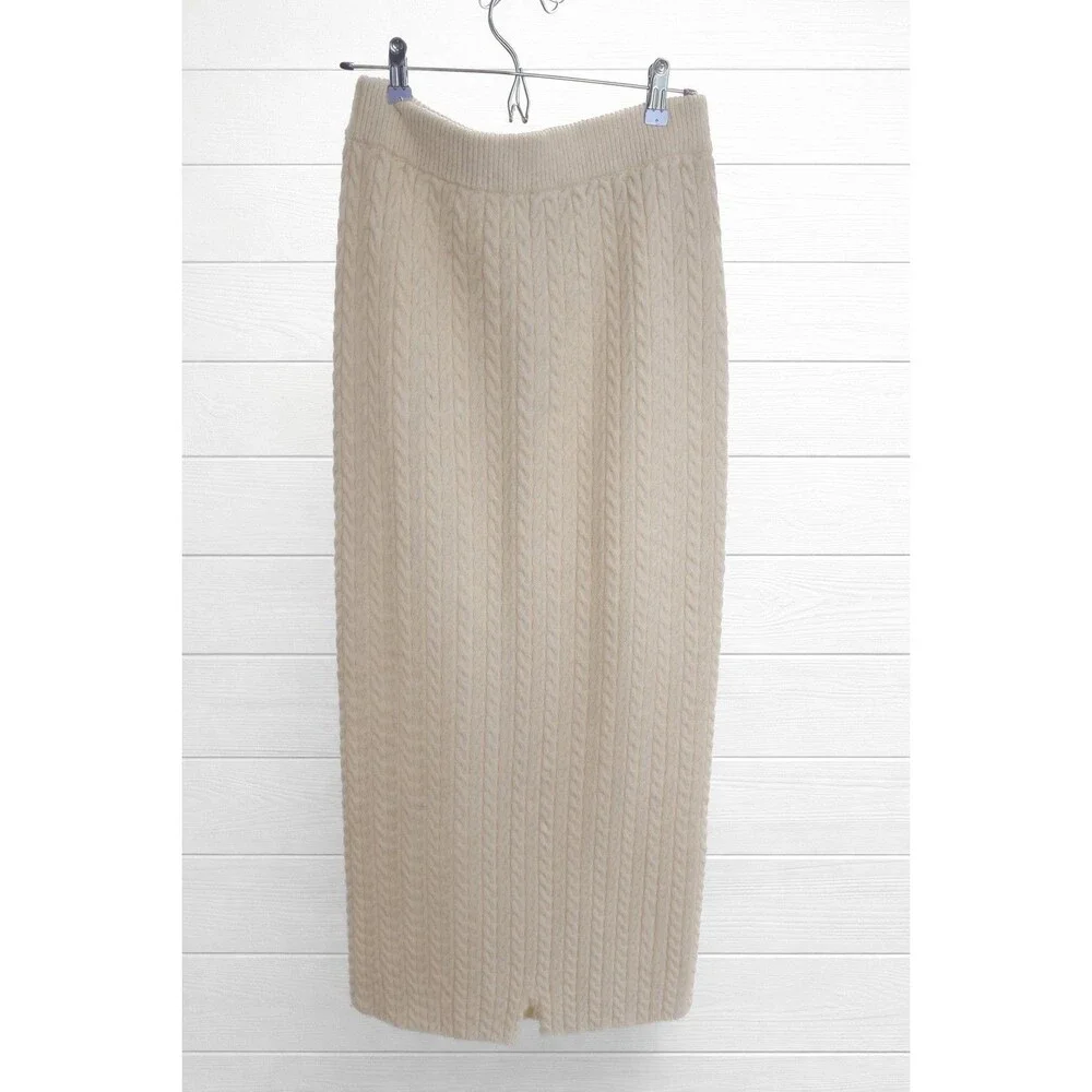 The Skirt Shop Off White Cable Knit Maxi Straight Sweater Preppy Skirt L